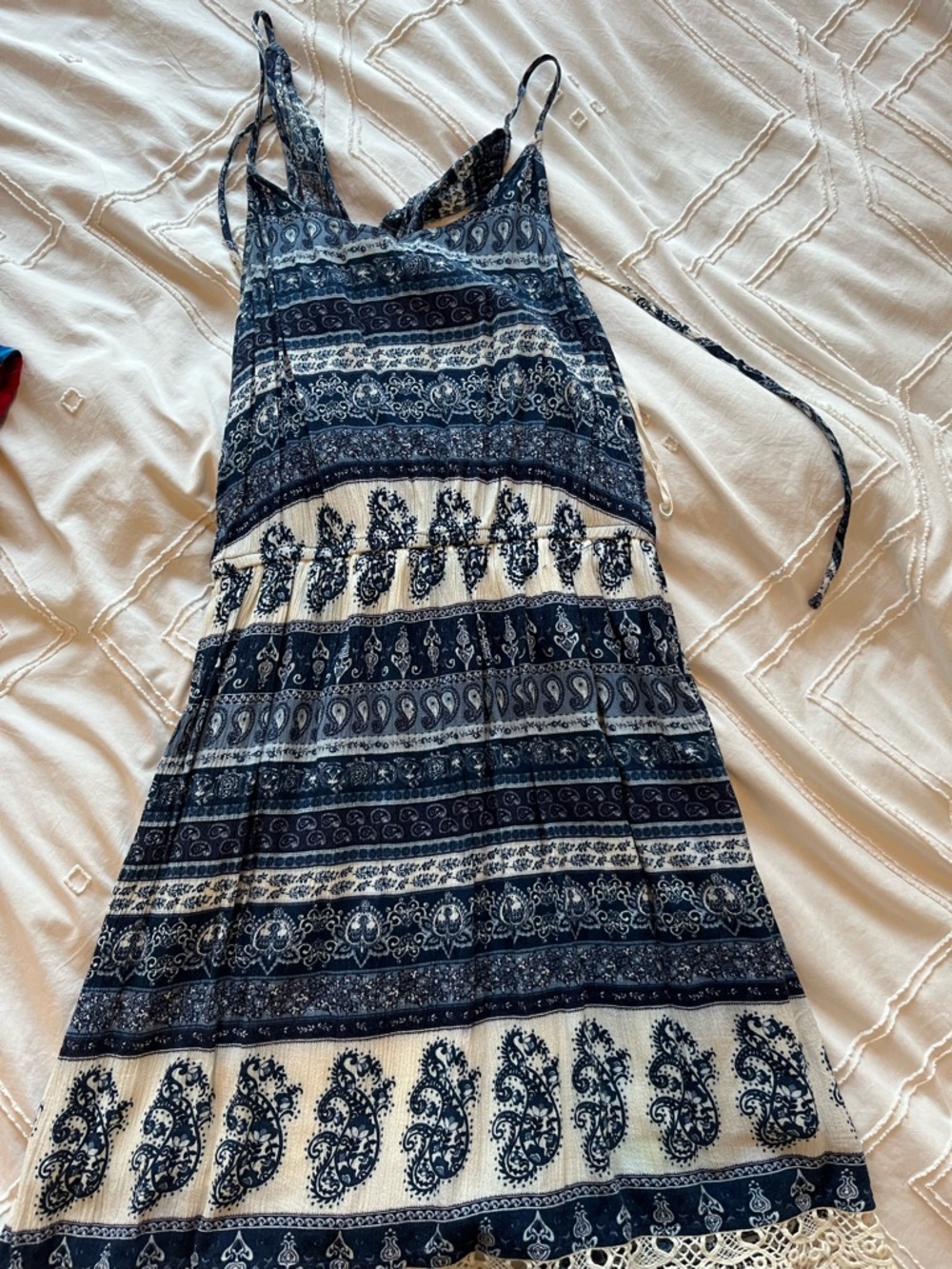 Garage Navy and White Paisley Midi Dress